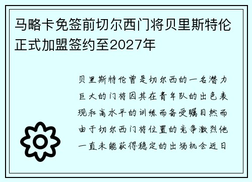马略卡免签前切尔西门将贝里斯特伦正式加盟签约至2027年